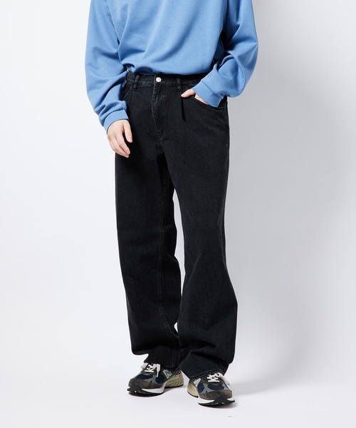 re_k by JUNRED(レクバイジュンレッド)の「re_k by JUNRed / レングスが選べるワンタックワイドデニムパンツ(デニムパンツ・メンズ・ブラック/ブルー・S/M/L/S1/M1/L1)」の5枚目の写真
