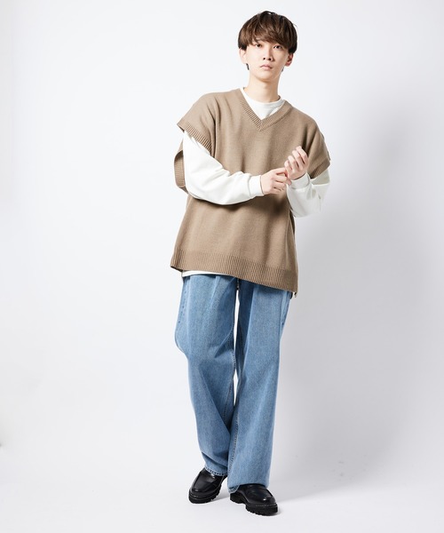 re_k by JUNRED(レクバイジュンレッド)の「re_k by JUNRed / レングスが選べるワンタックワイドデニムパンツ(デニムパンツ・メンズ・ブラック/ブルー・S/M/L/S1/M1/L1)」の9枚目の写真