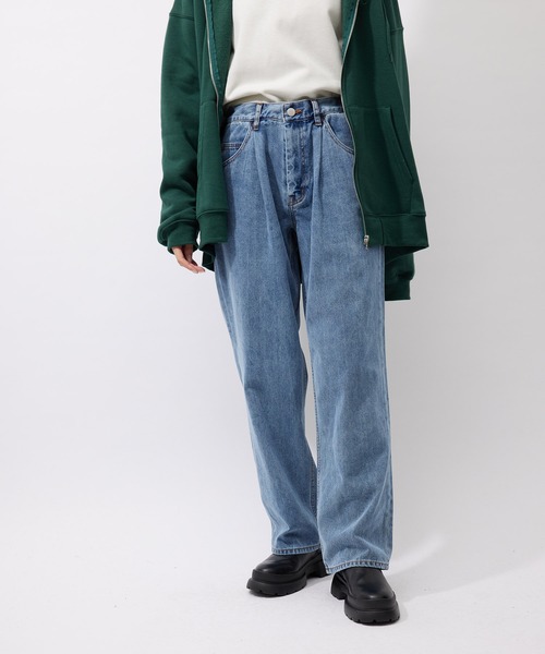 re_k by JUNRED(レクバイジュンレッド)の「re_k by JUNRed / レングスが選べるワンタックワイドデニムパンツ(デニムパンツ・メンズ・ブラック/ブルー・S/M/L/S1/M1/L1)」の13枚目の写真