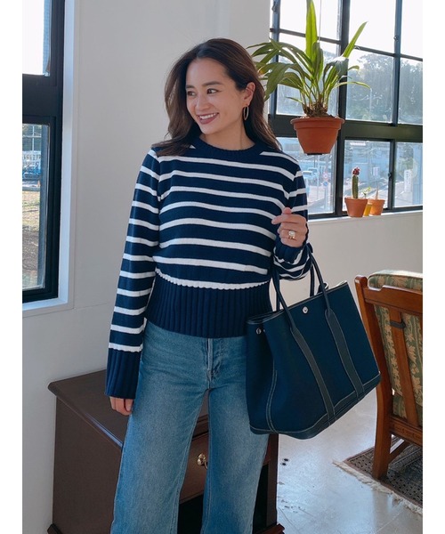 Vicente（ヴィセンテ）の「marine knit（ニット/セーター・レディース・ベージュ/ネイビー・FREE）」の6枚目の写真