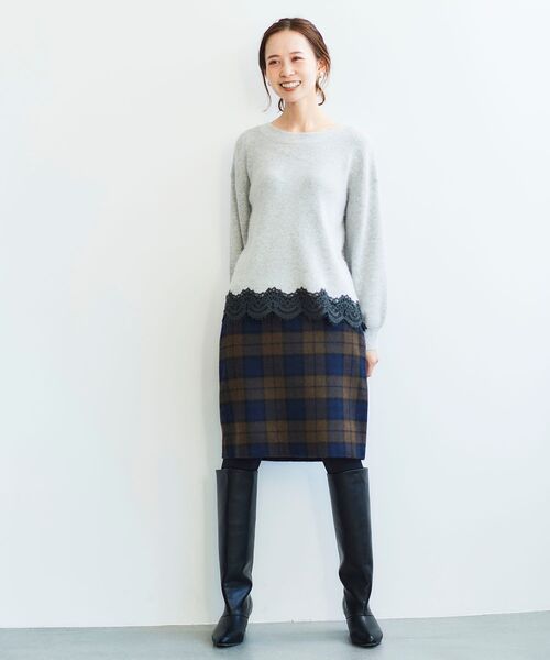 le.coeur blanc(ルクールブラン)の「シャギーチェックスカート(スカート・レディース・ベージュ系その他2/ブラウン系その他2・38/36)」の8枚目の写真