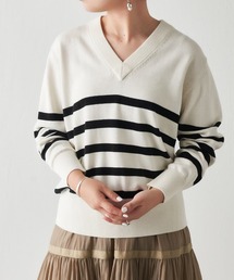 BEARDSLEY | 開きすぎないVネックが1枚で気軽に着やすいシルクコットンプルオーバーニット(ニット/セーター)