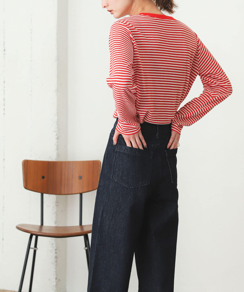 SENSE OF PLACE by URBAN RESEARCH（センスオブプレイスバイアーバンリサーチ）の「クルーネックボーダーリンガーTシャツ（Tシャツ/カットソー・レディース・イエロー/ホワイト系その他/グリーン系その他/ピンク系その他・ONE）」の4枚目の写真