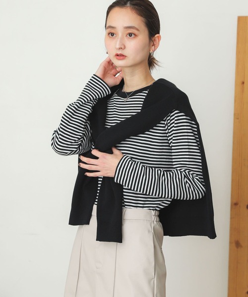 SENSE OF PLACE by URBAN RESEARCH（センスオブプレイスバイアーバンリサーチ）の「クルーネックボーダーリンガーTシャツ（Tシャツ/カットソー・レディース・イエロー/ホワイト系その他/グリーン系その他/ピンク系その他・ONE）」の9枚目の写真