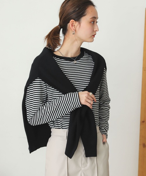 SENSE OF PLACE by URBAN RESEARCH（センスオブプレイスバイアーバンリサーチ）の「クルーネックボーダーリンガーTシャツ（Tシャツ/カットソー・レディース・イエロー/ホワイト系その他/グリーン系その他/ピンク系その他・ONE）」の10枚目の写真