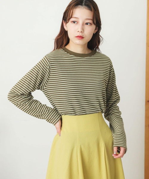 SENSE OF PLACE by URBAN RESEARCH（センスオブプレイスバイアーバンリサーチ）の「クルーネックボーダーリンガーTシャツ（Tシャツ/カットソー・レディース・イエロー/ホワイト系その他/グリーン系その他/ピンク系その他・ONE）」の14枚目の写真