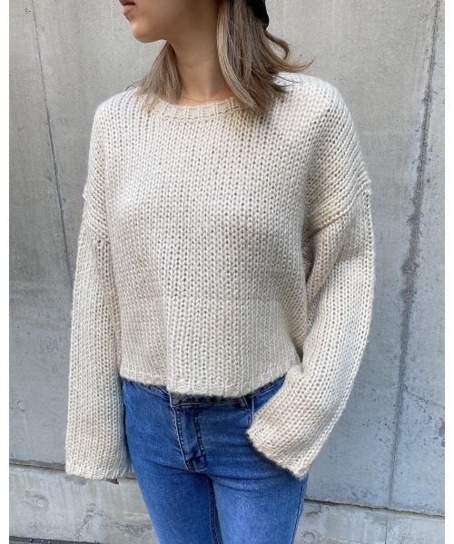 LiSeek（リシーク）の「【LiSeeK】チャンキーボートネックニットTOP（ニット/セーター・レディース・ブラック/ベージュ/ピンク/ブルー/アイボリー・FREE）」の3枚目の写真