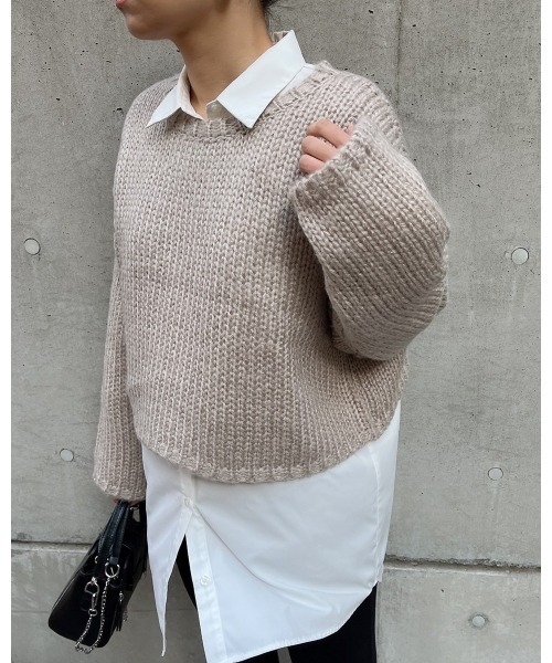 LiSeek（リシーク）の「【LiSeeK】チャンキーボートネックニットTOP（ニット/セーター・レディース・ブラック/ベージュ/ピンク/ブルー/アイボリー・FREE）」の2枚目の写真