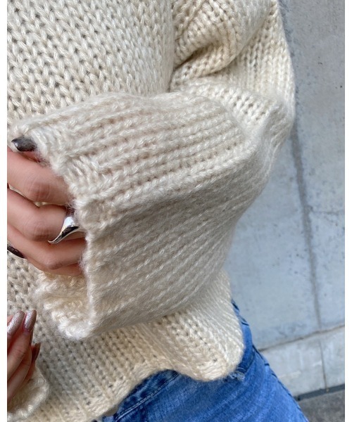 LiSeek（リシーク）の「【LiSeeK】チャンキーボートネックニットTOP（ニット/セーター・レディース・ブラック/ベージュ/ピンク/ブルー/アイボリー・FREE）」の14枚目の写真