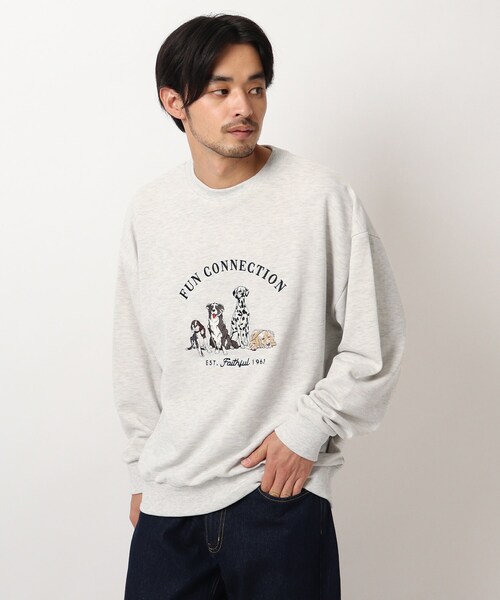 BASECONTROL（ベースコントロール）の「◆ビンテージ風 ドッグ刺繍 クルーネックスウェット トレーナー（スウェット・メンズ・ブラック/アイボリー/ブルー系5・02/03/04）」の2枚目の写真