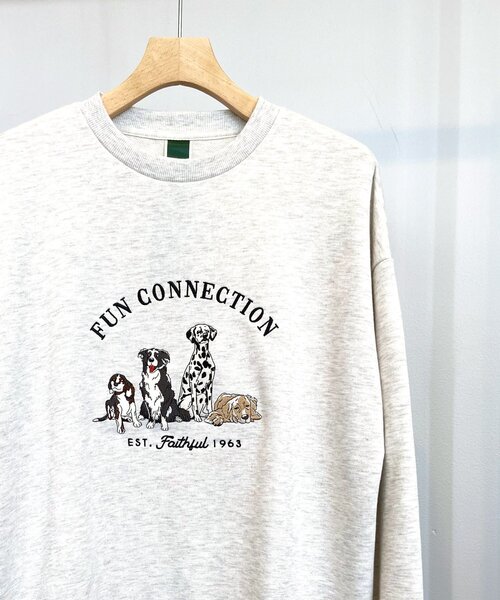 BASECONTROL（ベースコントロール）の「◆ビンテージ風 ドッグ刺繍 クルーネックスウェット トレーナー（スウェット・メンズ・ブラック/アイボリー/ブルー系5・02/03/04）」の4枚目の写真