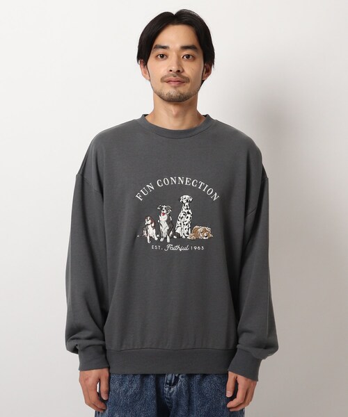 BASECONTROL（ベースコントロール）の「◆ビンテージ風 ドッグ刺繍 クルーネックスウェット トレーナー（スウェット・メンズ・ブラック/アイボリー/ブルー系5・02/03/04）」の5枚目の写真