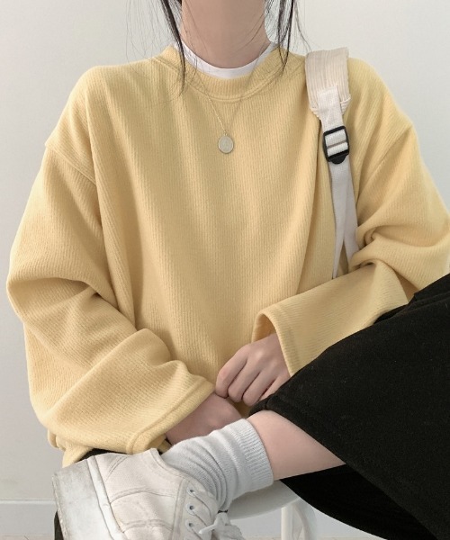 SONA（ソナ）の「SONYUNARA ソフトオーバーフィット長袖Tシャツ（Tシャツ/カットソー・レディース・アイボリー/カーキ/グレー/ブルー/イエロー/ベージュ/ブラック/スカイブルー/ダークグレー・FREE）」の9枚目の写真