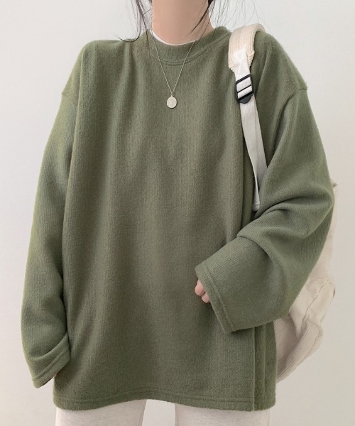 SONA（ソナ）の「SONYUNARA ソフトオーバーフィット長袖Tシャツ（Tシャツ/カットソー・レディース・アイボリー/カーキ/グレー/ブルー/イエロー/ベージュ/ブラック/スカイブルー/ダークグレー・FREE）」の21枚目の写真