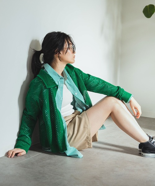 bohmal（ボマール）の「メッシュニットカーディガン（カーディガン/ボレロ・レディース・オフホワイト/ブラック/グリーン/ピンク・FREE）」の6枚目の写真