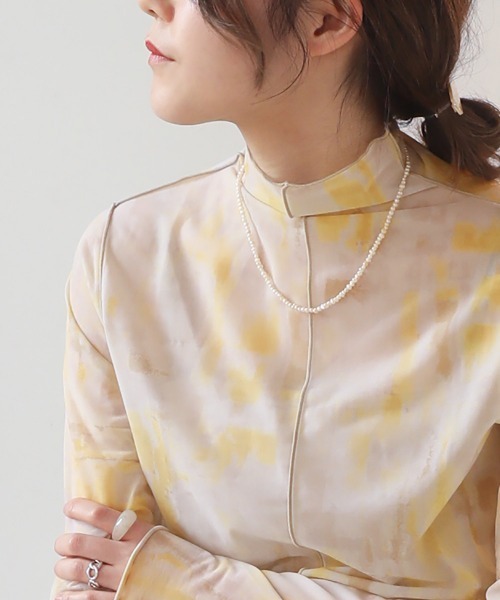 Bab（バブ）の「シアーニュアンスプリントトップス（Tシャツ/カットソー・レディース・イエロー/グレー/ベージュ・FREE）」の14枚目の写真