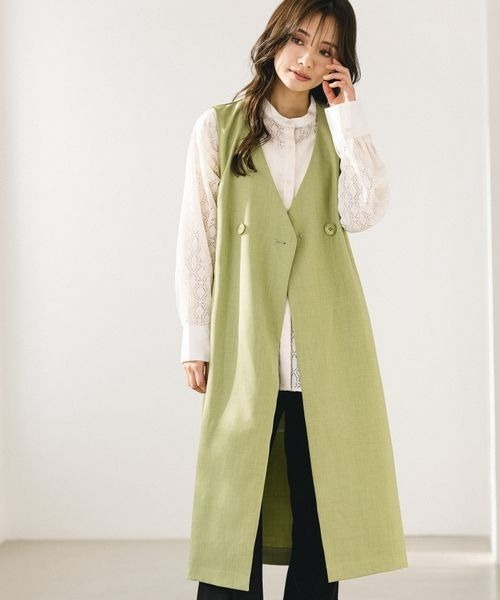 mysty woman（ミスティウーマン）の「ノーカラーロングジレ 275310（ベスト・レディース・ベージュ/ブラウン/グリーン系その他・FREE）」の3枚目の写真