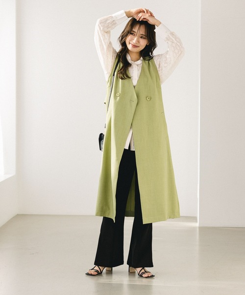 mysty woman（ミスティウーマン）の「ノーカラーロングジレ 275310（ベスト・レディース・ベージュ/ブラウン/グリーン系その他・FREE）」の4枚目の写真