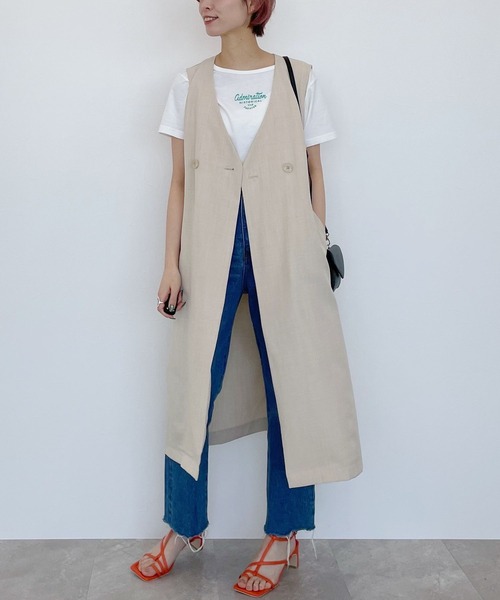 mysty woman（ミスティウーマン）の「ノーカラーロングジレ 275310（ベスト・レディース・ベージュ/ブラウン/グリーン系その他・FREE）」の6枚目の写真