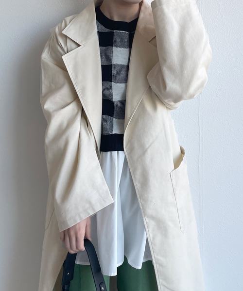 w closet（ダブルクローゼット）の「コットンリネンガウンコート（トレンチコート・レディース・ライム/サンドベージュ/ライトカーキ/ライトベージュ・FREE）」の8枚目の写真