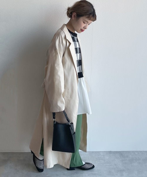 w closet（ダブルクローゼット）の「コットンリネンガウンコート（トレンチコート・レディース・ライム/サンドベージュ/ライトカーキ/ライトベージュ・FREE）」の11枚目の写真