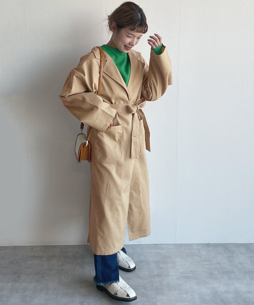 w closet（ダブルクローゼット）の「コットンリネンガウンコート（トレンチコート・レディース・ライム/サンドベージュ/ライトカーキ/ライトベージュ・FREE）」の19枚目の写真