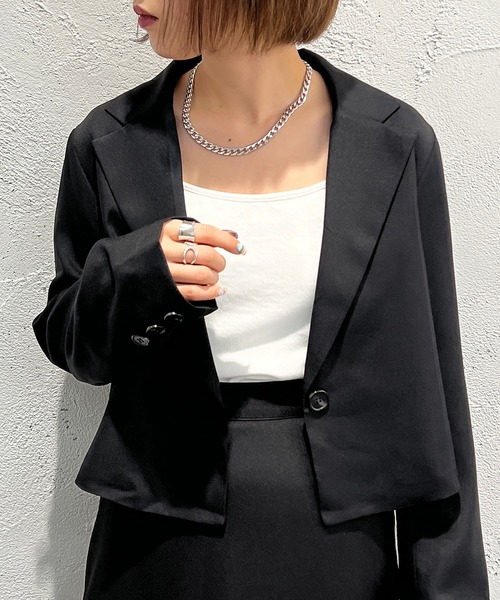 apres jour mignon(アプレジュールミニョン)の「ショート丈ジャケット【SETUP着用可能】【ZOZOTOWN限定アイテム】(テーラードジャケット・レディース・ブラック/ブルー/グレイッシュベージュ/ピンク系その他2・X-LARGE/フリー)」の12枚目の写真