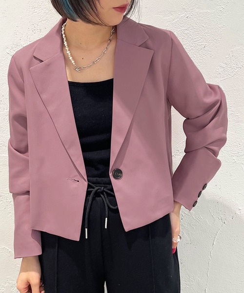 apres jour mignon(アプレジュールミニョン)の「ショート丈ジャケット【SETUP着用可能】【ZOZOTOWN限定アイテム】(テーラードジャケット・レディース・ブラック/ブルー/グレイッシュベージュ/ピンク系その他2・X-LARGE/フリー)」の7枚目の写真