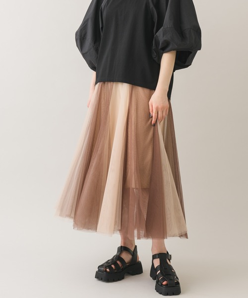 Paradise Picnic（パラダイスピクニック）の「バイカラーチュールスカート（スカート・レディース・ブラック/ピンク/ブラウン・FREE）」の2枚目の写真