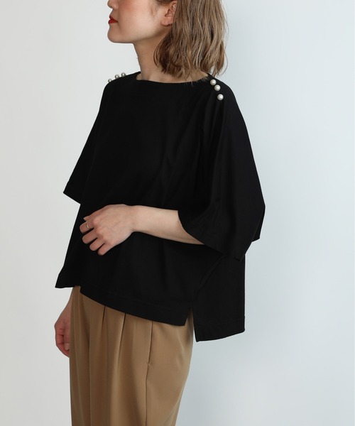 PICCIN(ピッチン)の「ショルダーパールドルマンカットソー(Tシャツ/カットソー・レディース・ブラック/オフホワイト・M)」の8枚目の写真