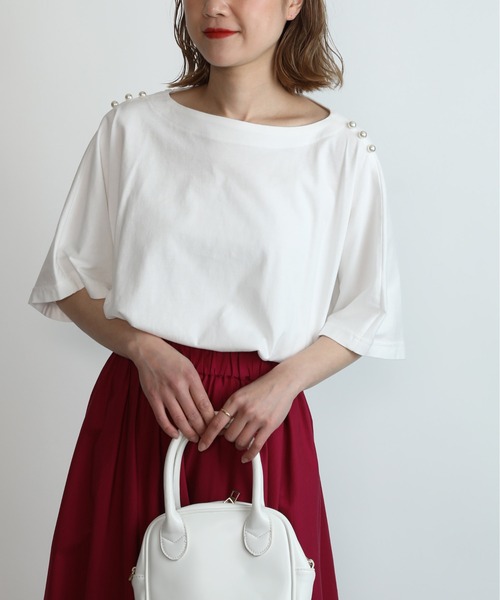 PICCIN(ピッチン)の「ショルダーパールドルマンカットソー(Tシャツ/カットソー・レディース・ブラック/オフホワイト・M)」の16枚目の写真