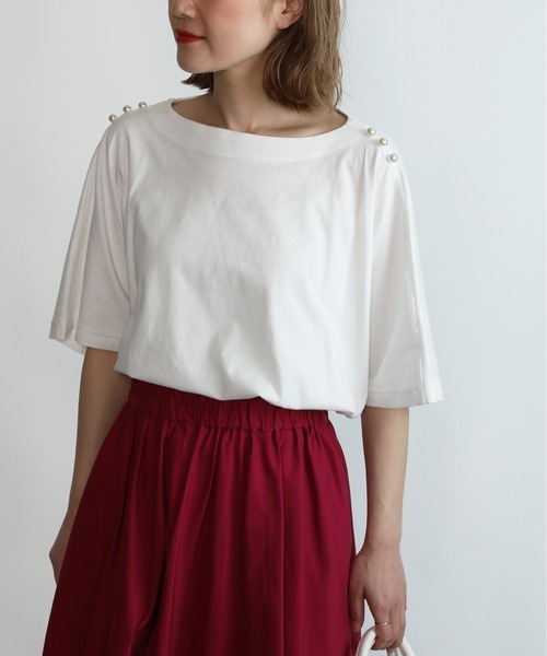 PICCIN(ピッチン)の「ショルダーパールドルマンカットソー(Tシャツ/カットソー・レディース・ブラック/オフホワイト・M)」の13枚目の写真