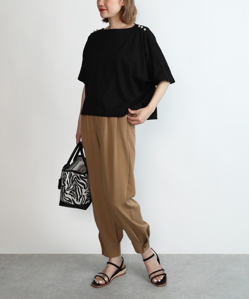 PICCIN(ピッチン)の「ショルダーパールドルマンカットソー(Tシャツ/カットソー・レディース・ブラック/オフホワイト・M)」の9枚目の写真