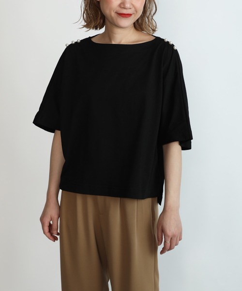 PICCIN(ピッチン)の「ショルダーパールドルマンカットソー(Tシャツ/カットソー・レディース・ブラック/オフホワイト・M)」の5枚目の写真