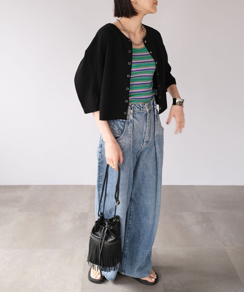 ＡＮＤＪ（アンドジェイ）の「2WAY丸袖ショートカーディガン（カーディガン/ボレロ・レディース・レッド/ブラウン/ブルー/ブラック・M）」の5枚目の写真