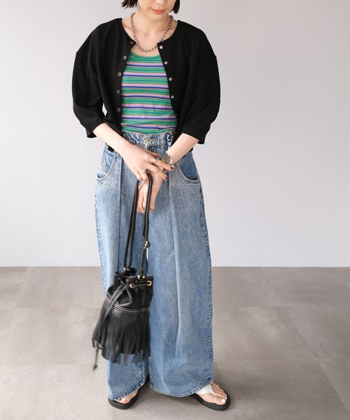 ＡＮＤＪ（アンドジェイ）の「2WAY丸袖ショートカーディガン（カーディガン/ボレロ・レディース・レッド/ブラウン/ブルー/ブラック・M）」の7枚目の写真