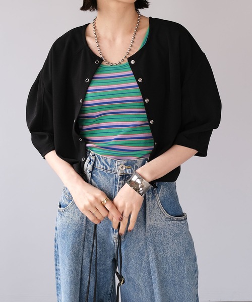 ＡＮＤＪ（アンドジェイ）の「2WAY丸袖ショートカーディガン（カーディガン/ボレロ・レディース・レッド/ブラウン/ブルー/ブラック・M）」の8枚目の写真