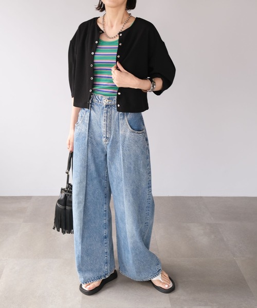 ＡＮＤＪ（アンドジェイ）の「2WAY丸袖ショートカーディガン（カーディガン/ボレロ・レディース・レッド/ブラウン/ブルー/ブラック・M）」の9枚目の写真