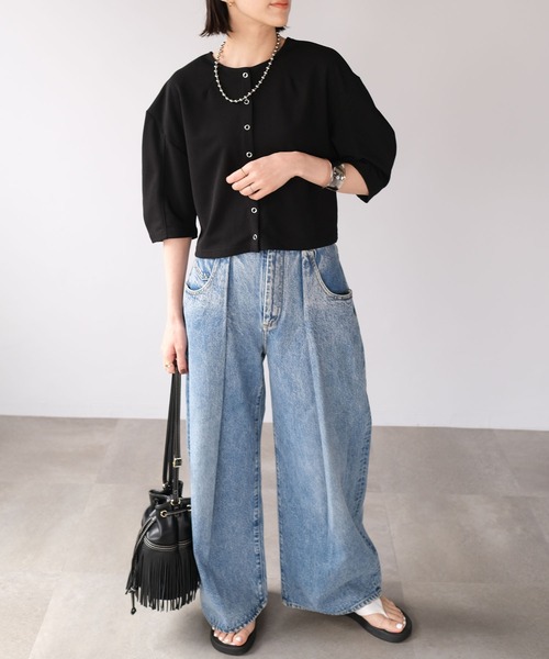 ＡＮＤＪ（アンドジェイ）の「2WAY丸袖ショートカーディガン（カーディガン/ボレロ・レディース・レッド/ブラウン/ブルー/ブラック・M）」の10枚目の写真