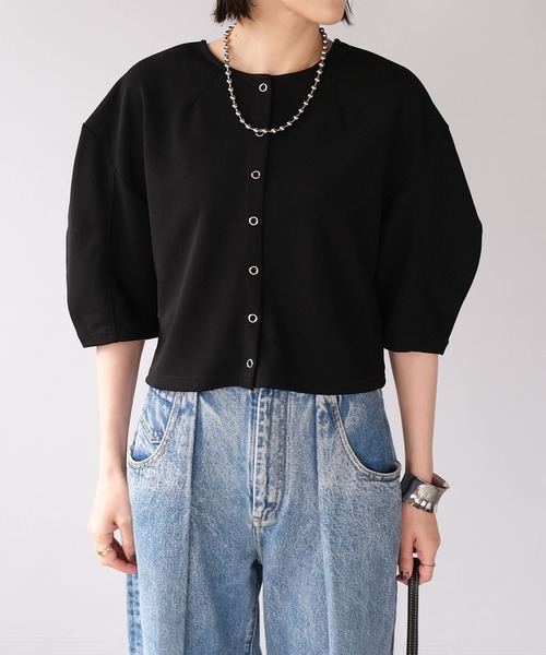 ＡＮＤＪ（アンドジェイ）の「2WAY丸袖ショートカーディガン（カーディガン/ボレロ・レディース・レッド/ブラウン/ブルー/ブラック・M）」の11枚目の写真