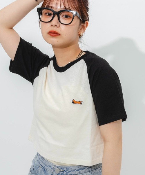 nemne store(ネンネストア)の「ラグラン切替アソートTシャツ(Tシャツ/カットソー・レディース・ブラック/ネイビー/グレー/ピンク・フリー)」の2枚目の写真