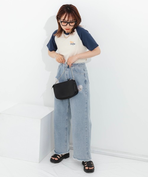 nemne store(ネンネストア)の「ラグラン切替アソートTシャツ(Tシャツ/カットソー・レディース・ブラック/ネイビー/グレー/ピンク・フリー)」の7枚目の写真