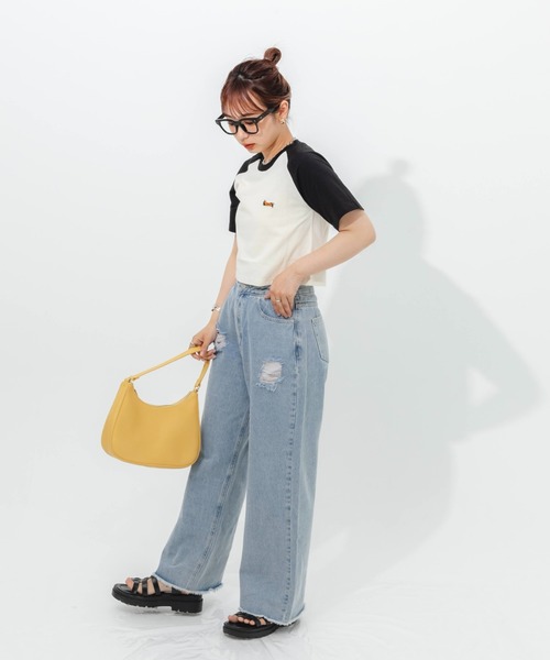 nemne store(ネンネストア)の「ラグラン切替アソートTシャツ(Tシャツ/カットソー・レディース・ブラック/ネイビー/グレー/ピンク・フリー)」の10枚目の写真
