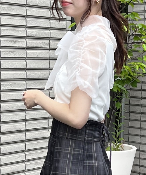 NOMAE（ノーマエ）の「シアーリボンレイヤードトップス（シャツ/ブラウス・レディース・ホワイト/ライトブルー/ブラック/ライトピンク・FREE）」の9枚目の写真