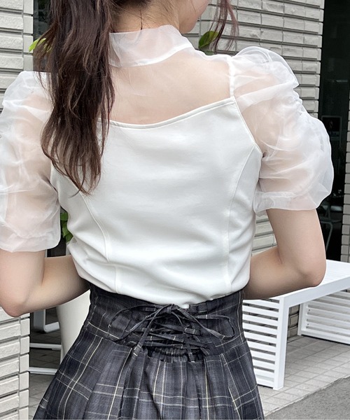 NOMAE（ノーマエ）の「シアーリボンレイヤードトップス（シャツ/ブラウス・レディース・ホワイト/ライトブルー/ブラック/ライトピンク・FREE）」の5枚目の写真