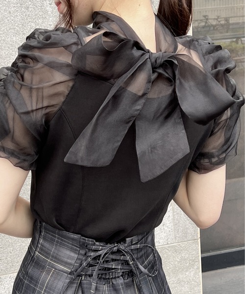 NOMAE（ノーマエ）の「シアーリボンレイヤードトップス（シャツ/ブラウス・レディース・ホワイト/ライトブルー/ブラック/ライトピンク・FREE）」の19枚目の写真