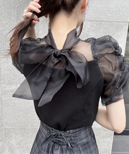 NOMAE（ノーマエ）の「シアーリボンレイヤードトップス（シャツ/ブラウス・レディース・ホワイト/ライトブルー/ブラック/ライトピンク・FREE）」の15枚目の写真