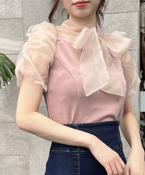 NOMAE（ノーマエ）の「シアーリボンレイヤードトップス（シャツ/ブラウス・レディース・ホワイト/ライトブルー/ブラック/ライトピンク・FREE）」の16枚目の写真