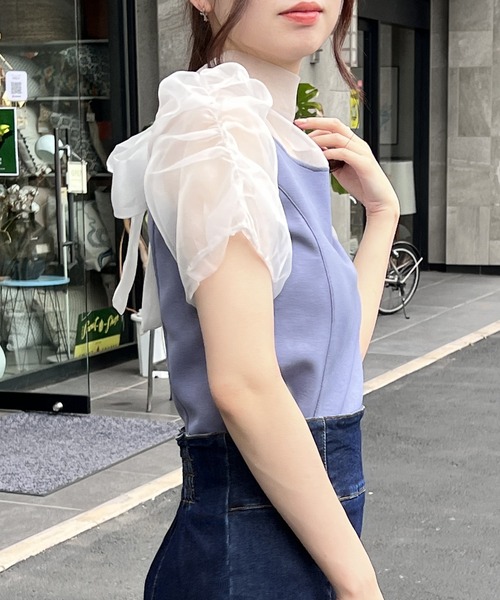 NOMAE（ノーマエ）の「シアーリボンレイヤードトップス（シャツ/ブラウス・レディース・ホワイト/ライトブルー/ブラック/ライトピンク・FREE）」の8枚目の写真