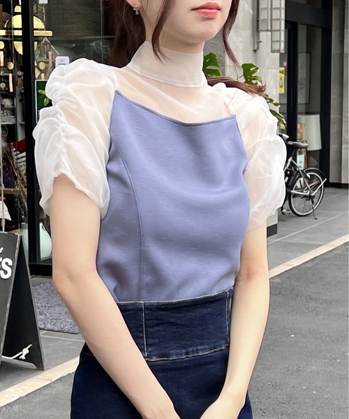 NOMAE（ノーマエ）の「シアーリボンレイヤードトップス（シャツ/ブラウス・レディース・ホワイト/ライトブルー/ブラック/ライトピンク・FREE）」の12枚目の写真